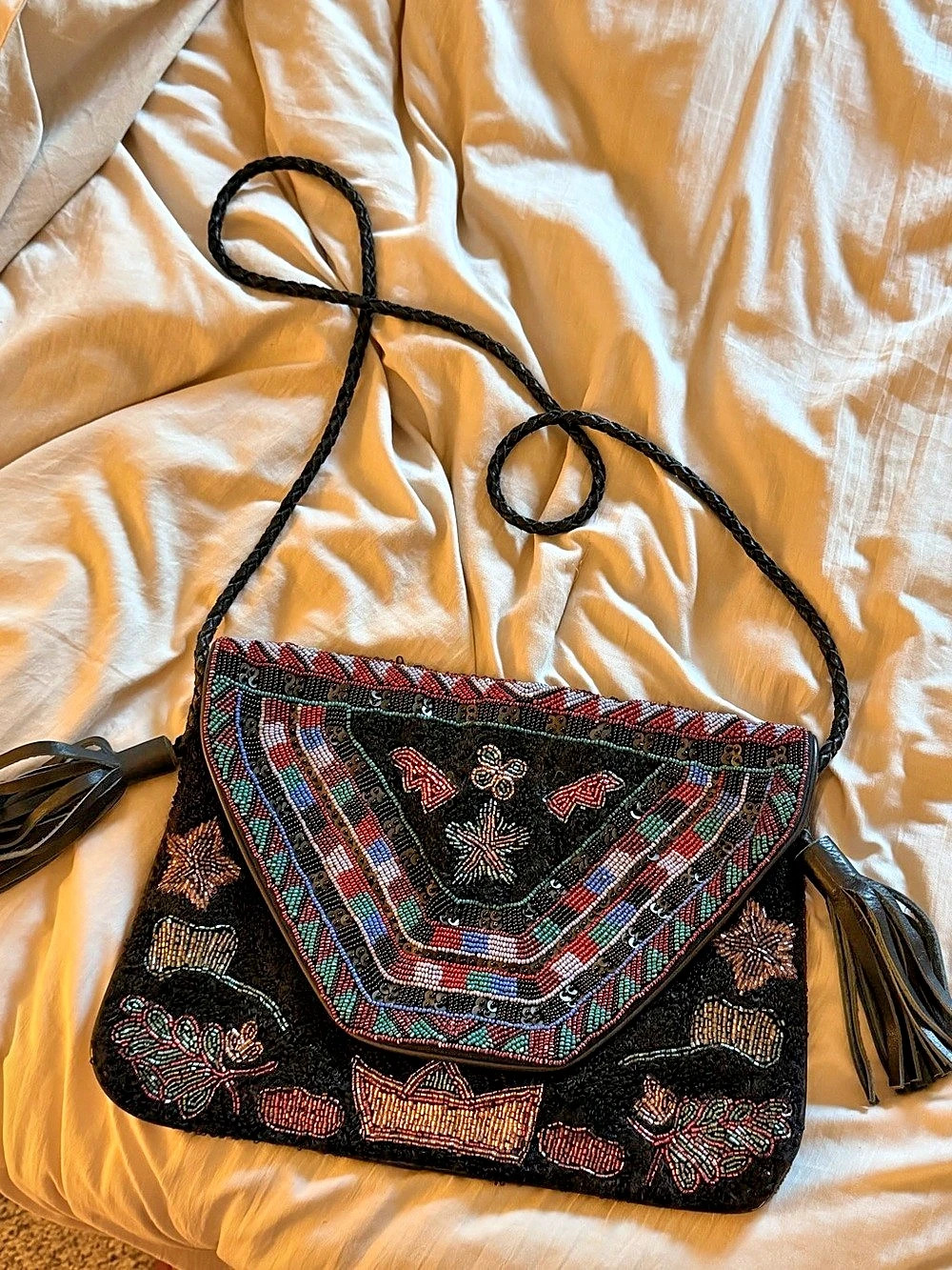 ibban Beaded Embroidered Crossbody Bag Black & Multicolor from ANTRHOPOLOGIE